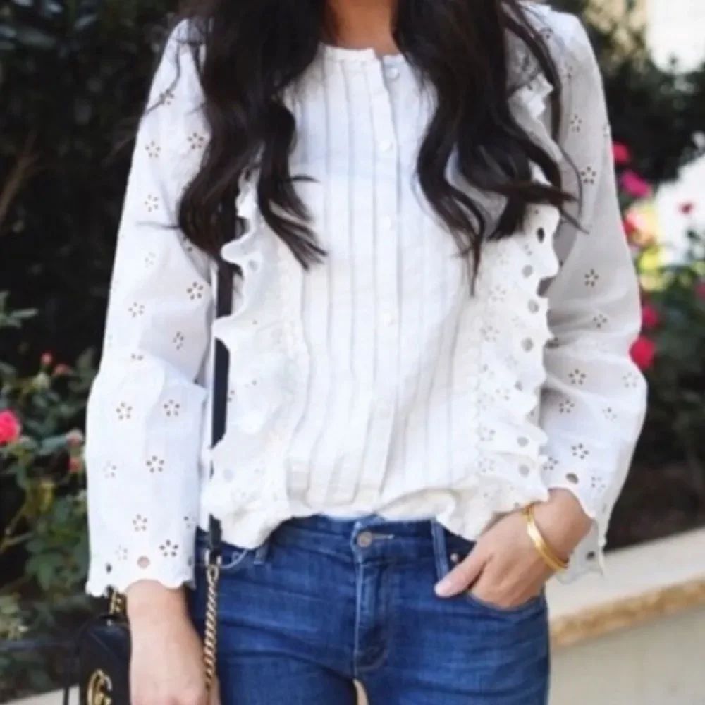 J. Crew Floral Eyelet Doily Blouse Top Women’s 4